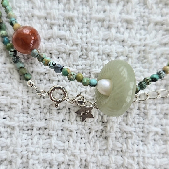 Double Wrap Bracelet With Genuine Jade Peace Ring & Turquoise Beads - NWOT - Picture 3 of 3